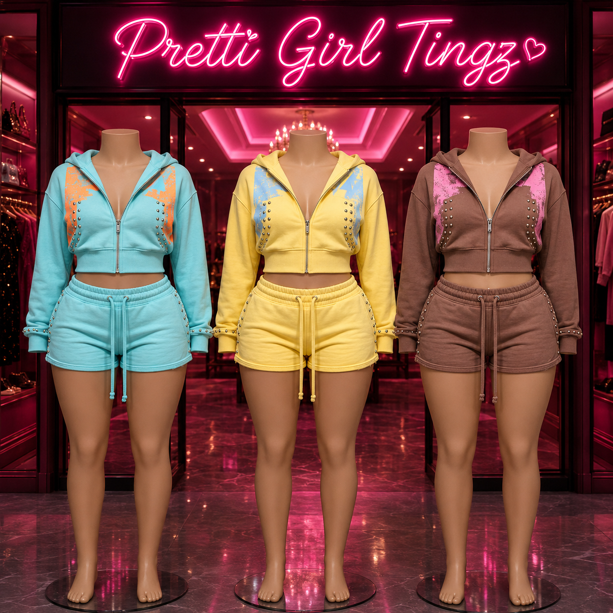 Head Turner Studded Cropped Hoodie & Shorts Set